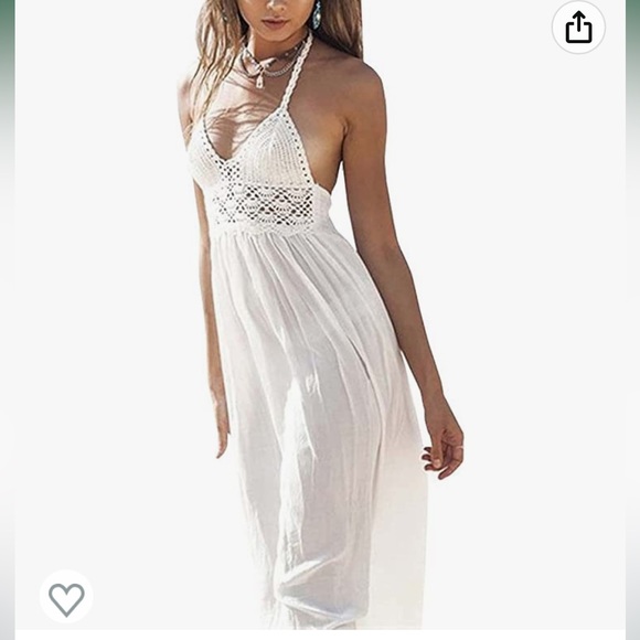 Crochet Backless Bohemian Halter Maxi Dress - Picture 3 of 4